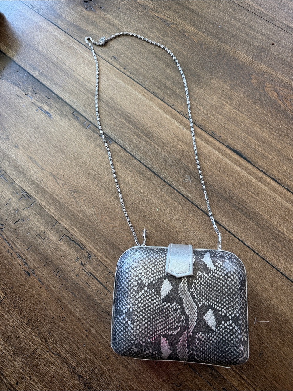 Vintage Silver Python-Print Crossbody Bag